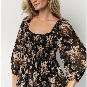 Baltic Born Fenna Smocked top Black and Cream Floral Blouse